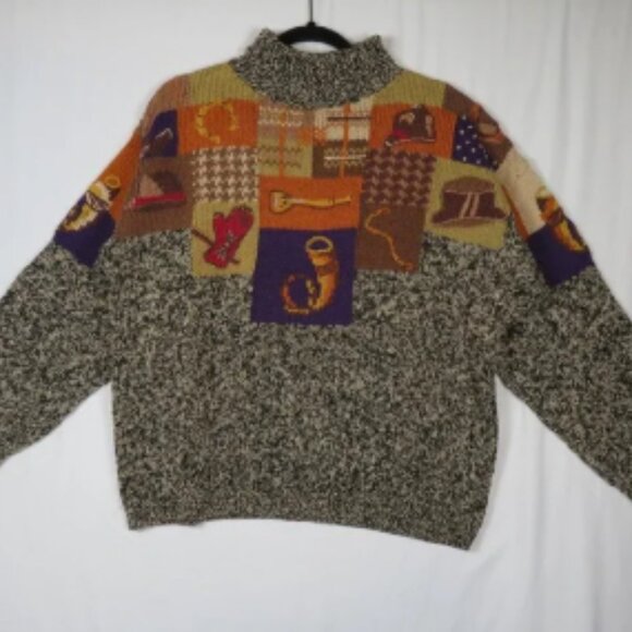 Roberta Frost Hand-Knitted Cotton‎ Patchwork Sweater Western Cowboycore Large - Picture 1 of 6